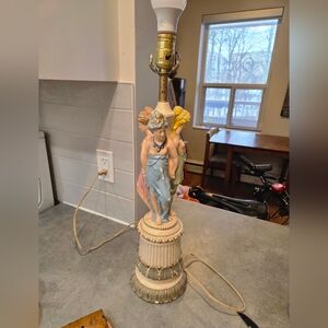 Vintage antique Cherub women exposed Statue Lamp  23" Tall Tested